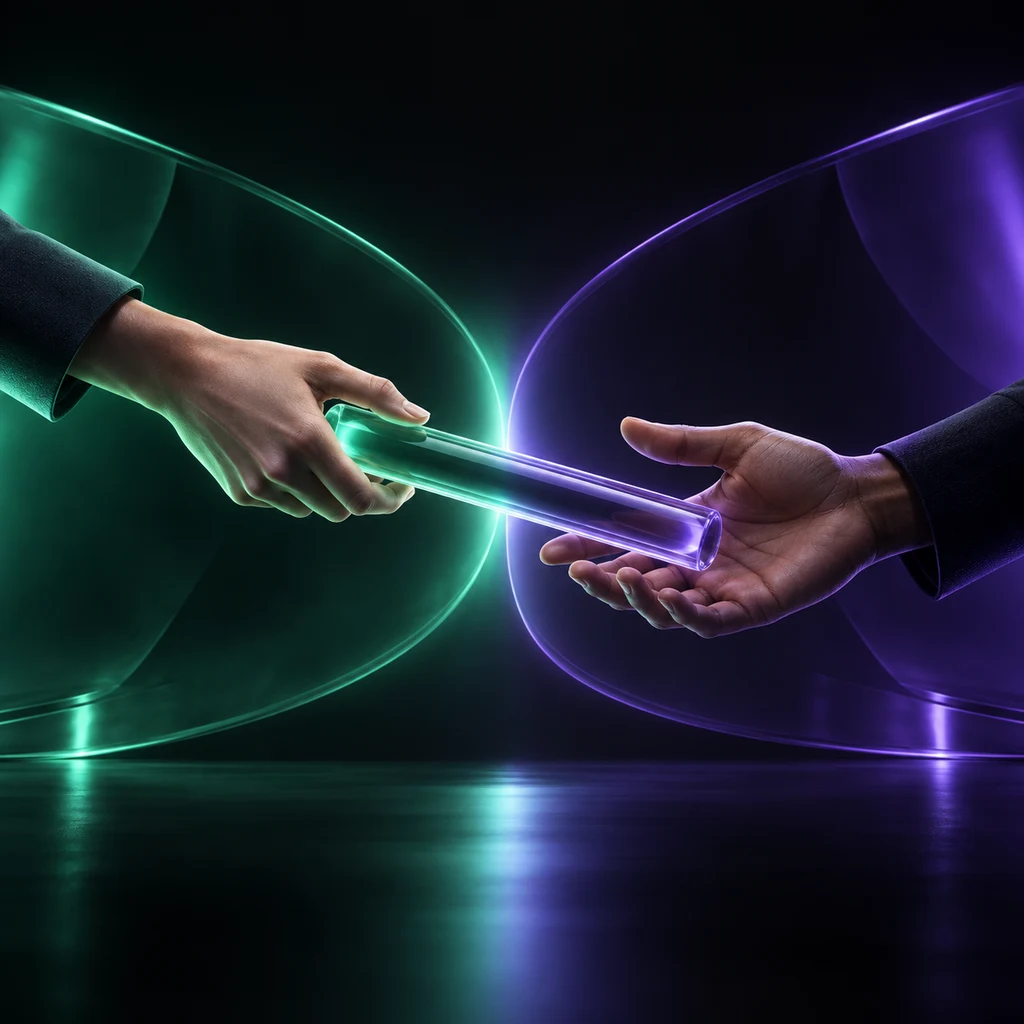 Hai bàn tay trao thanh điều phối ở ranh giới trách nhiệm trong bàn giao AI Agent | Tôi là Tùng, toilatung, Nguyễn Thanh Tùng, Tùng Sóc Sơn