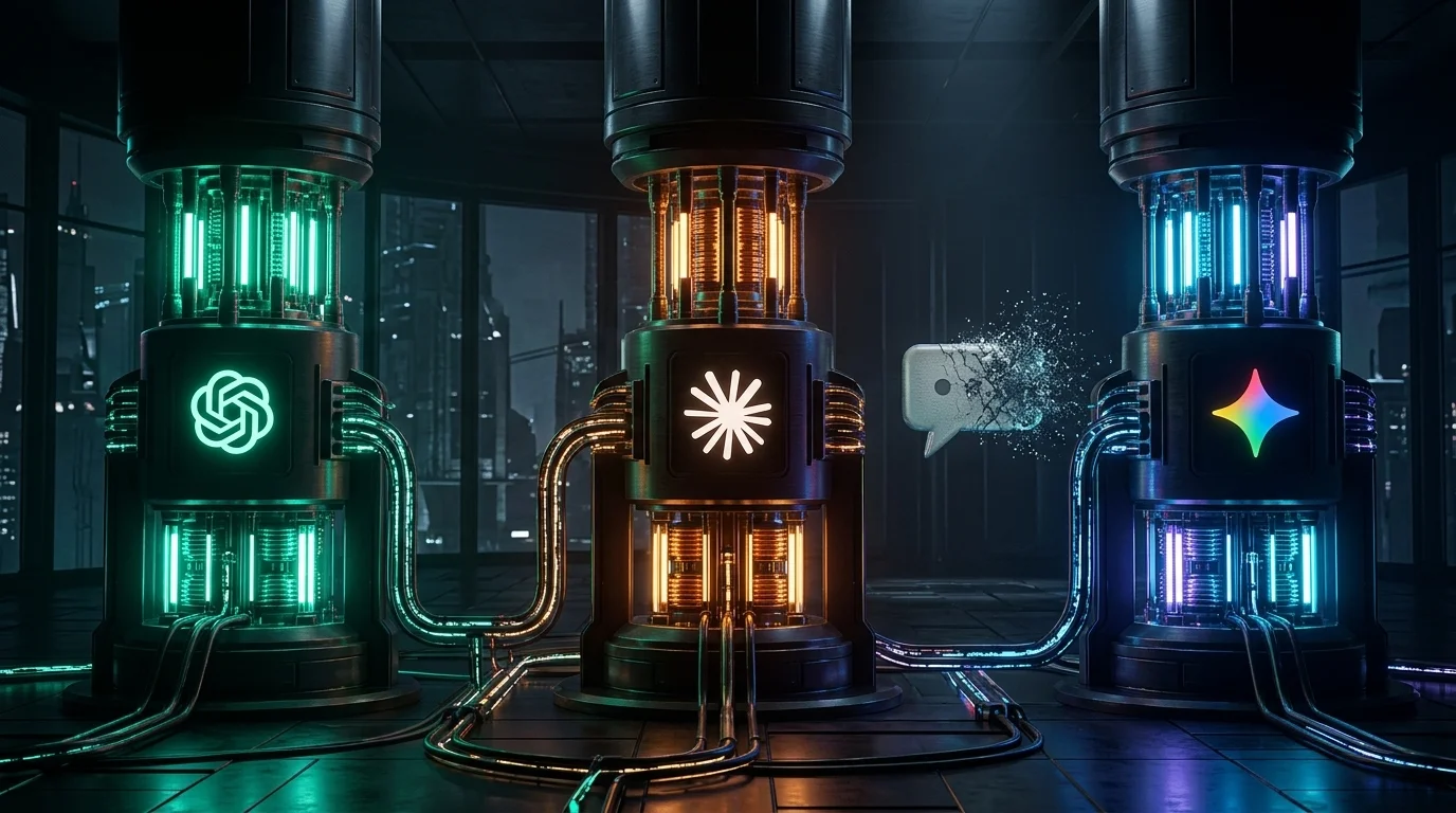 Three autonomous powerhouses GPT-6 Astra, Claude Fable 5.1, and Gemini 3.8 Flash interconnected as an Autonomous Engine network while the legacy chat bubble dissolves | Toi la Tung, toilatung, Nguyen Thanh Tung
