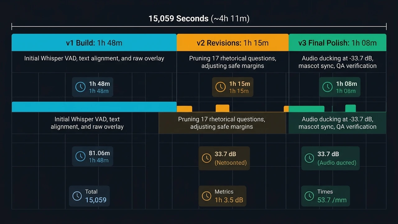 Biểu đồ 2D phân rã thời gian 15.059 giây hậu kỳ video bằng Claude Opus qua 3 phiên bản v1, v2 và v3 | Tôi là Tùng, toilatung, Nguyễn Thanh Tùng, Tùng Sóc Sơn