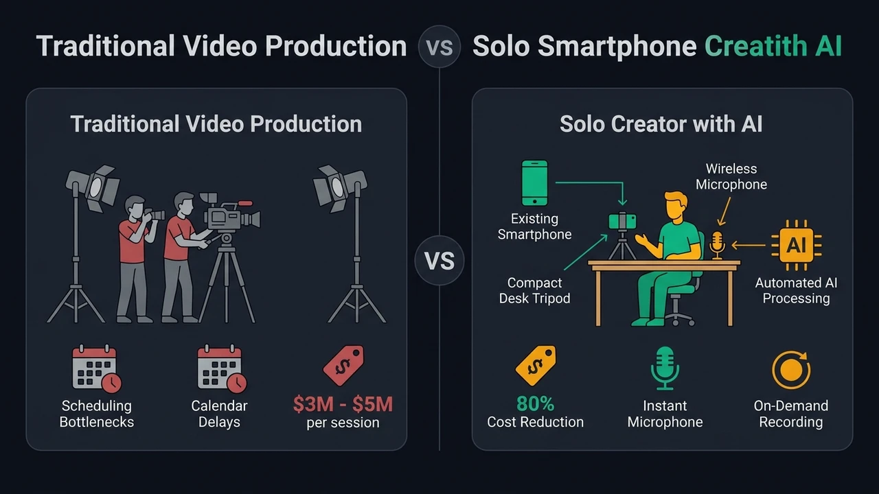 Sơ đồ so sánh chi phí và thời gian giữa thuê ekip truyền thống và tự quay video bằng điện thoại kết hợp AI | Tôi là Tùng, toilatung, Nguyễn Thanh Tùng, Tùng Sóc Sơn